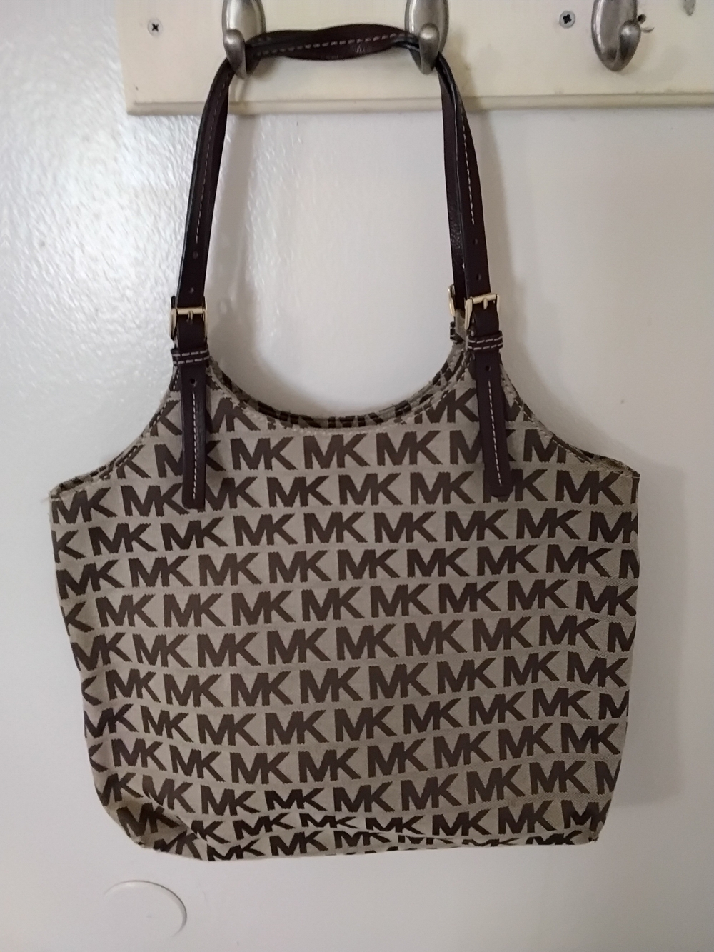 Michael Kors Signature MK Monogram Canvas Tote Shoulder Bag Brown/Beige
